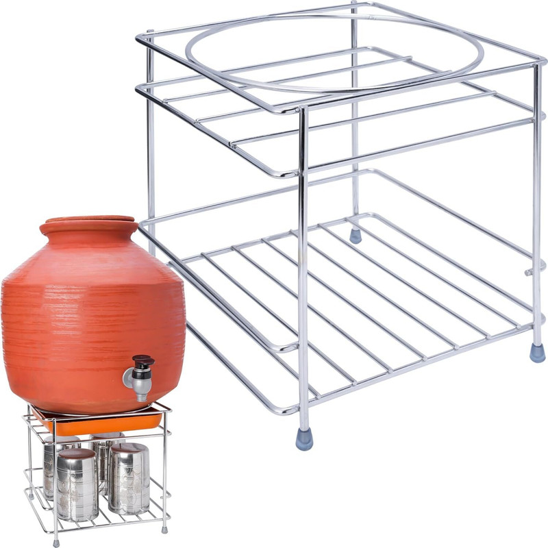 Globalrise Matka Kitchen Rack Steel Multi-Purpose Kitchen Water Filter & Matka Stand