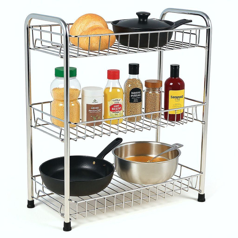 Stainex Containers Kitchen Rack Steel Space-Saving 3-Tier Rack Stand for Organizing Home, Kitchen & Bathroom Items