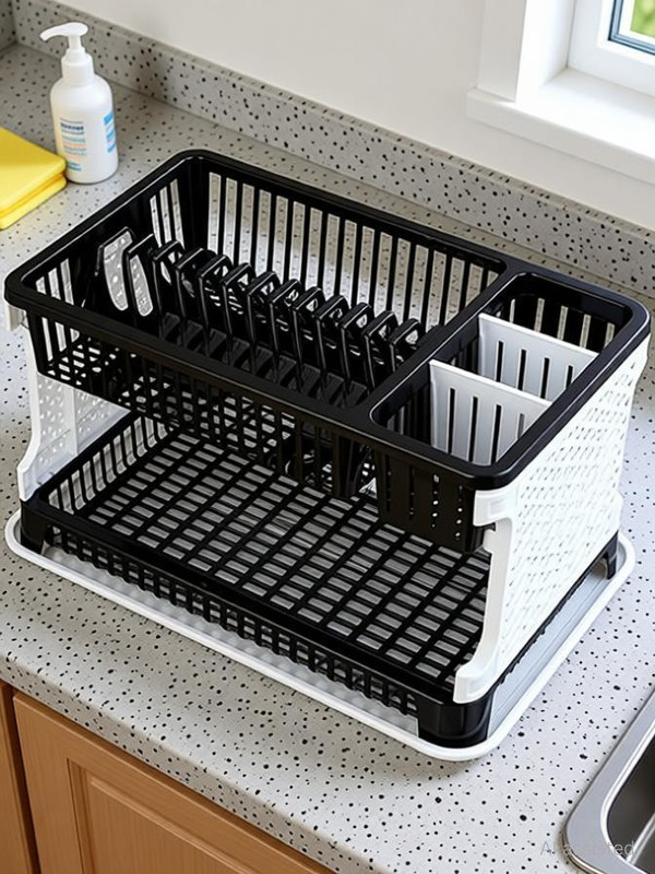 VIROVIA Plate Kitchen Rack Plastic Kitchen Organizer Rack with Water Storing Tray
