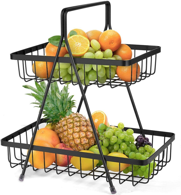 Zenzone 2-Tier Steel Fruit & Vegetable Basket | Rust-Proof Mesh Storage Rack for Kitchen Steel Kitchen Trolley(Pre-assembled)
