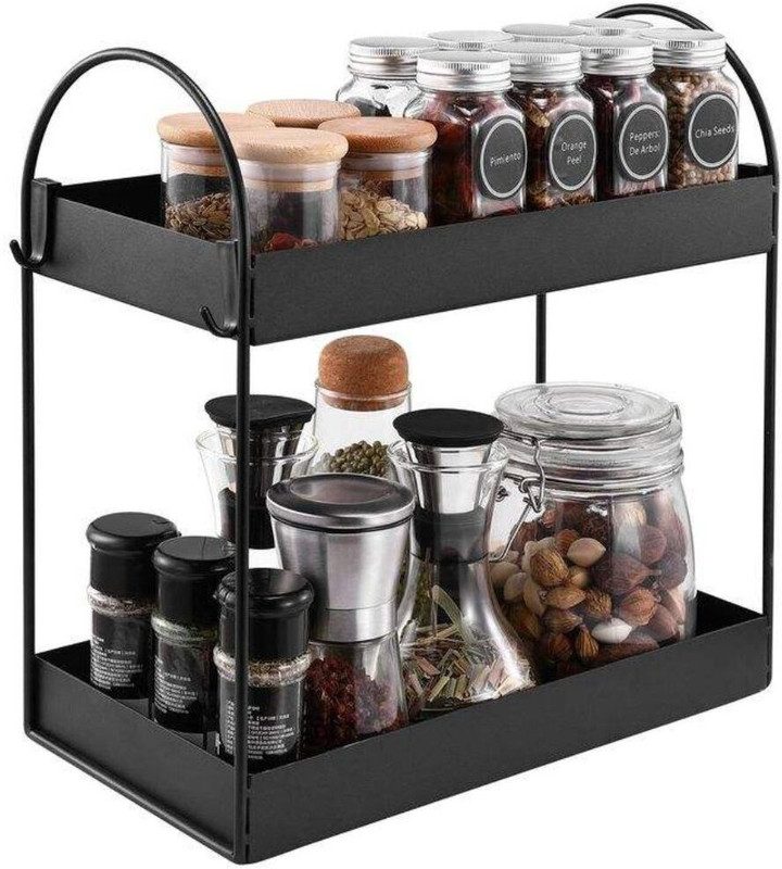 Urban Infotech Containers Kitchen Rack Cast Iron Black Two-Tier Metal Kitchen Rack for Spices, Jars and Condiments
