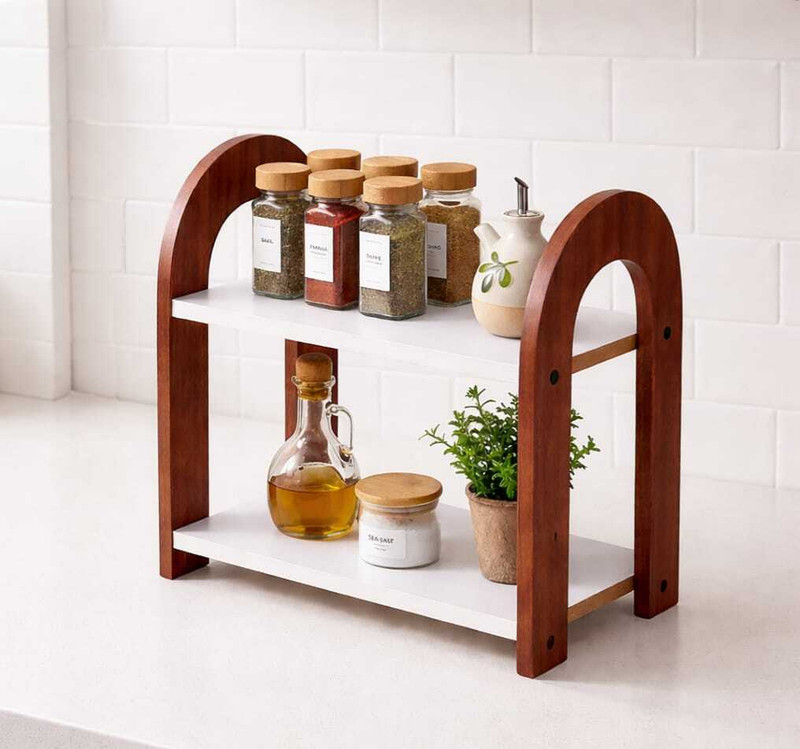 Firebees Containers Kitchen Rack Wood 2 Tier Kitchen Spice Rack Organizer for Countertop