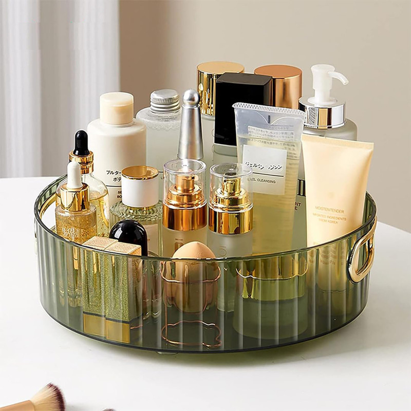 Adson Plastic 360° Rotating Multipurpose Acrylic Organizer Tray with Golden Handles Storage Basket(Pack of 1)