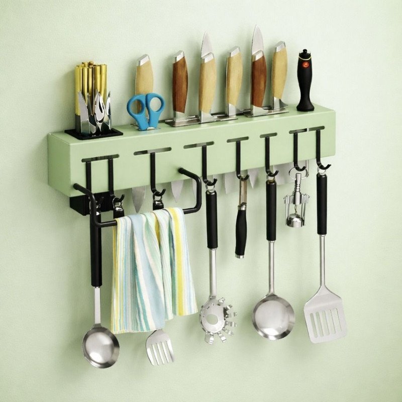 Yaadgar Cutlery Kitchen Rack Plastic Smart Wall Mounted Plastic Kitchen Rack with Knife Holder and Hooks [GREEN]