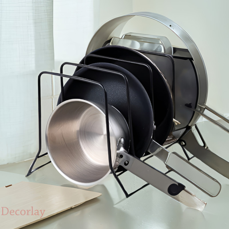 decorlay Containers Kitchen Rack Iron Plate Rack Kitchen Cabinet Dish Organizer Lid Stand Pots/Pan Storage