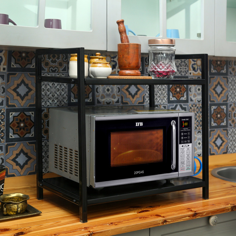 Pratecom Containers Kitchen Rack Iron 2-Tier Microwave Stand/Storage Rack/OTG Stand for Kitchen/Double Platform Stand
