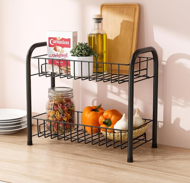 Shanvi Containers Kitchen Rack Iron Multipurpose foldable 2 layer rack for kitchen and bathroom