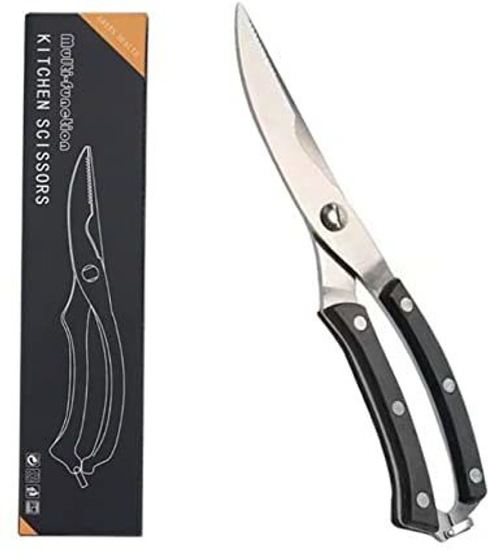 TOMATUS Heavy Duty Stainless Steel Poultry Shears, Premium Ultra Sharp Spring-Loaded Stainless Steel Fish Scissor(Black, Pack of 1)