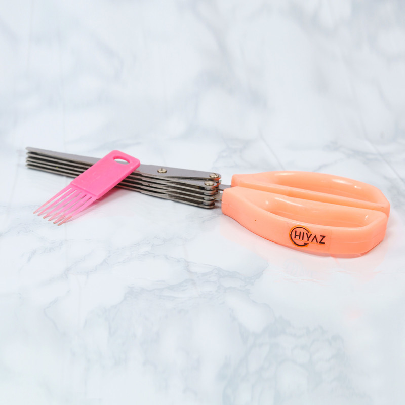HIYAZ Multipurpose 5 Blade Vegetable Scissor with Cleaning Brush Stainless Steel All-Purpose Scissor(Orange, Pack of 1)