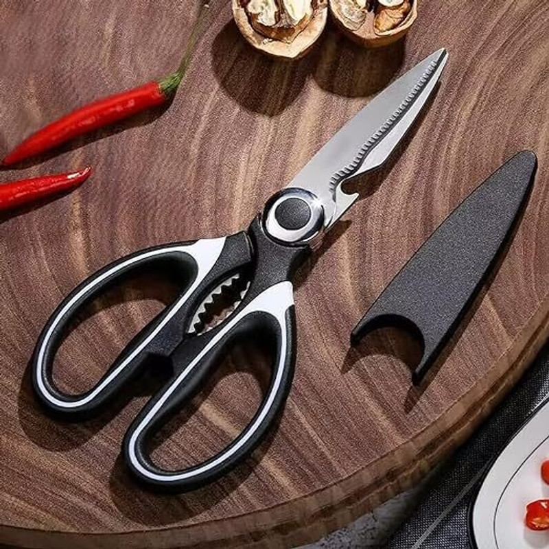 HEXAHOME Multipurpose Kitchen Shears with Cover for Poultry, Meat, Herb Cutting Stainless Steel All-Purpose Scissor(Black, Pack of 1)