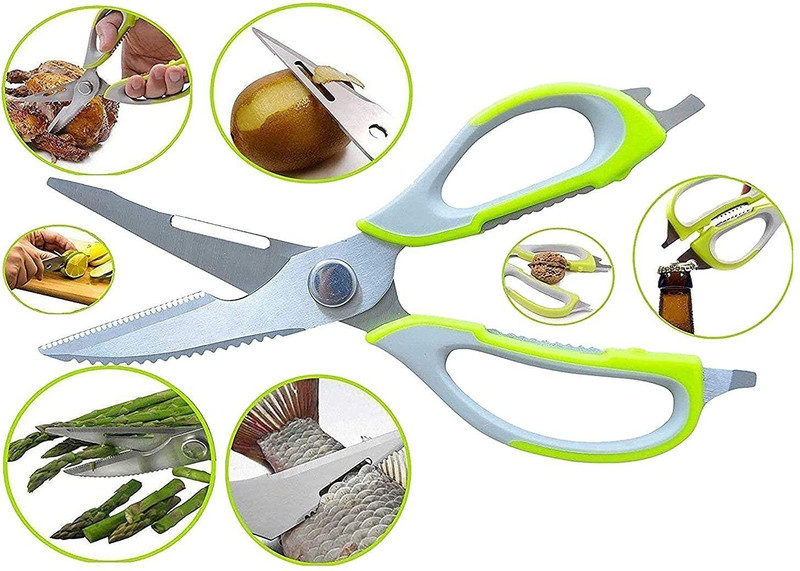Manogyam Multipurpose Heavy Duty Dishwasher Safe for Chicken Poultry Fish Herbs Stainless Steel All-Purpose Scissor(Green, Grey, Pack of 1)