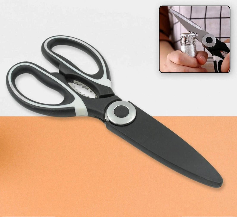 Oblivion 3-in-1 Kitchen Tool for Veggies, Fruit, Cheese & Meat with Bottle Opener Stainless Steel Seafood Scissor(Black, Steel, Pack of 1)