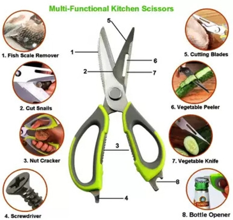 Manogyam Stainless Steel All-Purpose Scissor(Green, Grey)