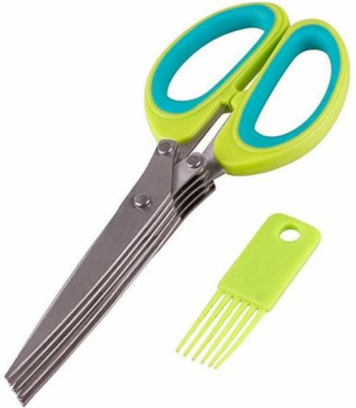 Denique Knives 5 Layers Scissors for Kitchen use Cut Herb Spices Vegetable Cutter Brush Stainless Steel All-Purpose Scissor(Multicolor, Pack of 1)