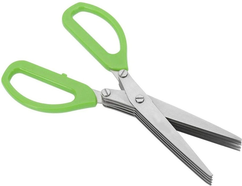 Gambit Multi-function 5 Blade Stainless Steel Herb Scissors for Vegetable Cutter | Vegetable Cutter Chopper Steel Herbs Scissor Stainless Steel Herbs Scissor(Green, Pack of 1)