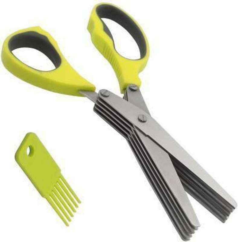 KitchExpo Multi Blade Design includes 5 up / 5 down Steel All-Purpose Scissor (Multicolor, Pack of 1) Stainless Steel Herbs Scissor(Green)