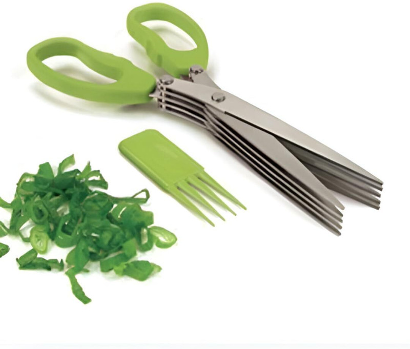 AKSHARENTERPRISE Herb Cutter Scissors 5 Blade Stainless Steel All-Purpose Scissor(Green, Pack of 1)