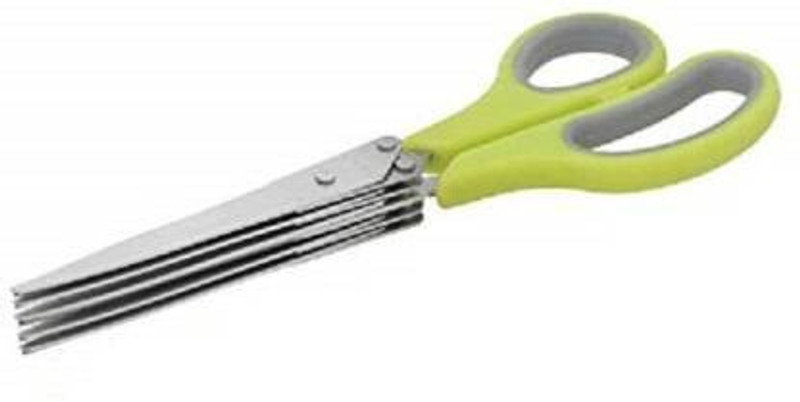 SAKSAA Scissors with Cleaning Combo Multi-Function 5 Blade Vegetable Stainless Steel Herbs Scissor(Green, Steel, Pack of 1)