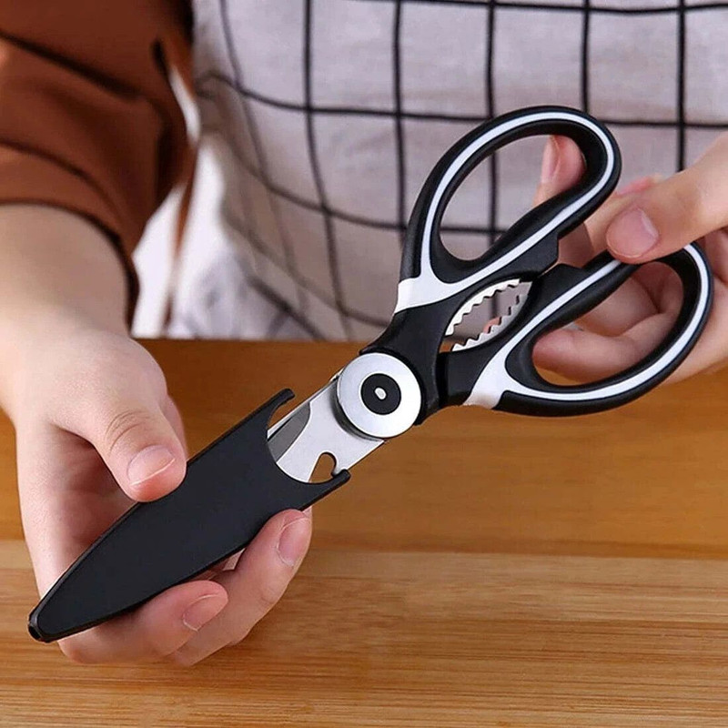 DeoDap 3-in-1 Kitchen Tool for Veggies, Fruit, Cheese & Meat with Opener Stainless Steel All-Purpose Scissor(Black, Silver, Pack of 1)