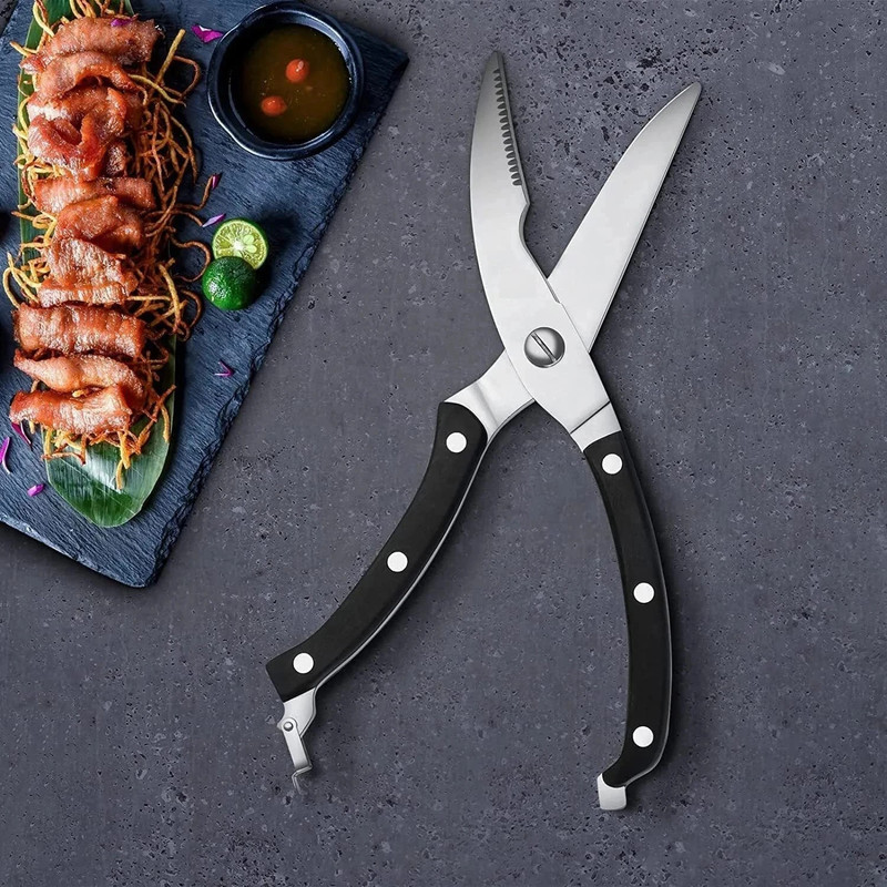 YELONA Multipurpose Pakka Wood Heavy Duty Meat, Fish, Vegetable, Chicken,Poultry Shears Stainless Steel All-Purpose Scissor(Silver, Brown, Pack of 1)