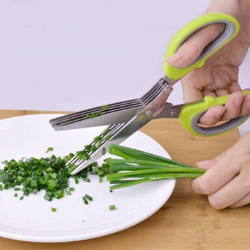 STOTRAM Kitchen Cut Herb Spices Cooking Vegetable 5 Layers Scissors .Cleaning Brush Stainless Steel Herbs Scissor(Steel, Pack of 1)