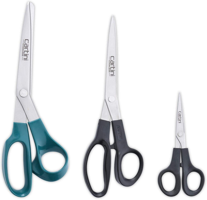 Cartini Cartini Multipurpose Scissors for Home & Office Scissor (Pack of 3) Stainless Steel All-Purpose Scissor(Black, Blue, Pack of 3)
