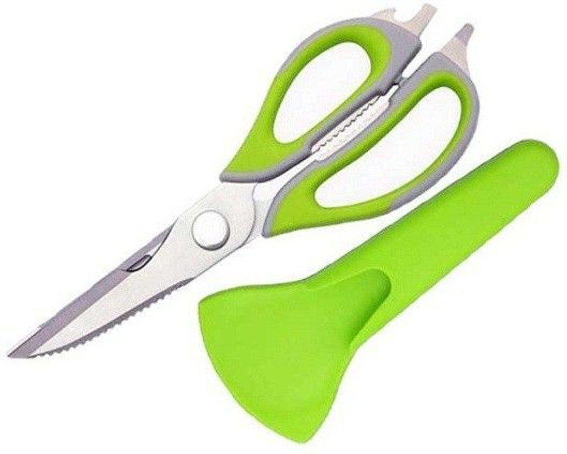 VBH Retail Multipurpose 8 in 1 Scissor for nut Cracker/Screwdriver/Bottle Opener/Fruits Peeler/Hard Substance Cutter Stainless Steel All-Purpose Scissor(Green, Pack of 1)