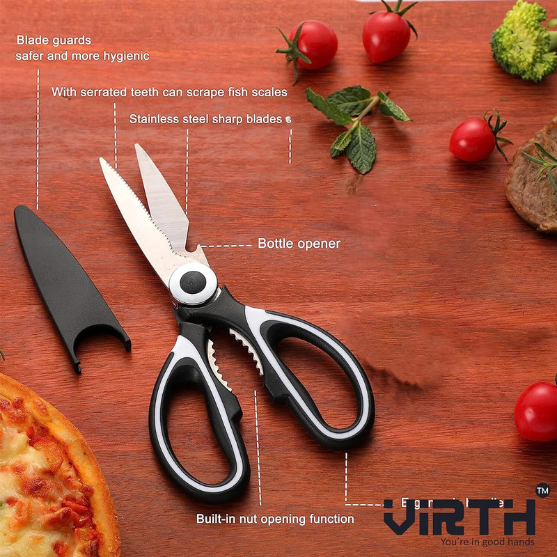Virth Heavy Duty Stainless Steel Cooking Shears for Cutting Meat, Food, Fish Stainless Steel All-Purpose Scissor(Black, Pack of 1)