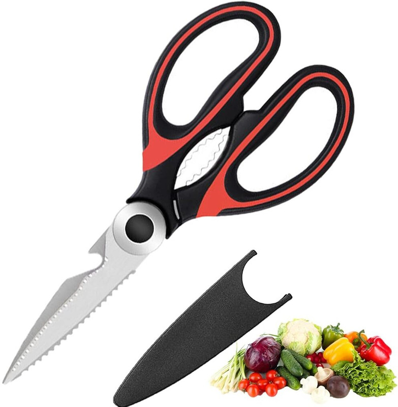 Probero Kitchen Scissors with Sheath Stainless Steel Utility Shears for Meat Herbs Fish Stainless Steel All-Purpose Scissor(Black, Pack of 1)