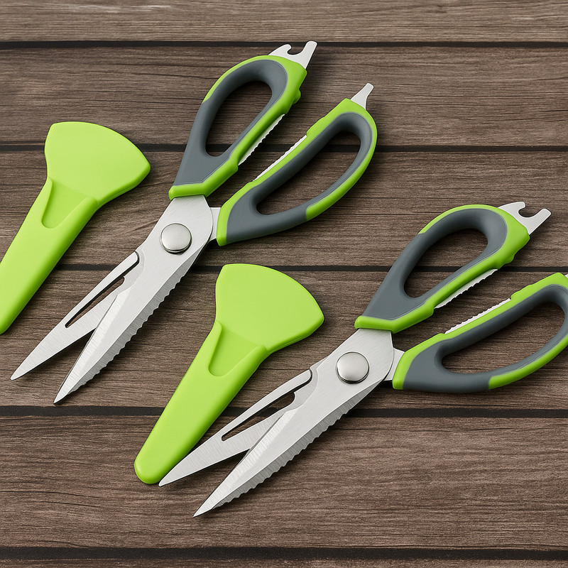 Baskety 3-in-1 Scissors Multi-Purpose Stainless Steel Scissors with Magnetic Base Stainless Steel All-Purpose Scissor(Green, Pack of 2)