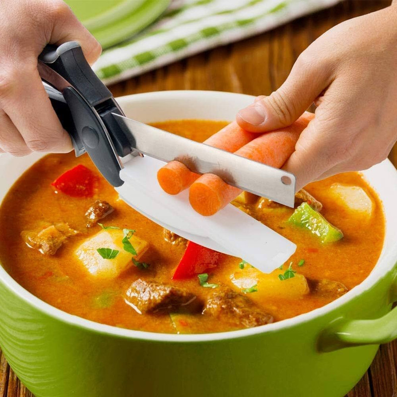 Nexora Clever Cutter 2-in-1 Vegetable Cutter Stainless Steel All-Purpose Scissor(Black, Silver, Pack of 1)