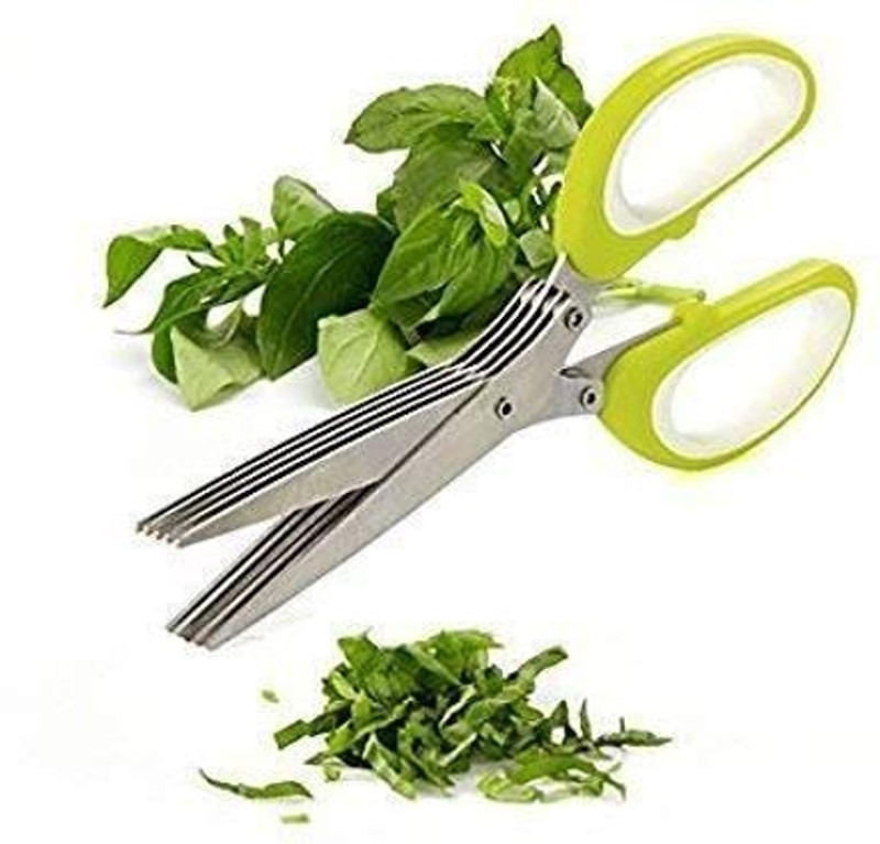 Shreedhar Impex 5 Blade Stainless Steel Vegetable & Herb Scissor | Multifunction Kitchen Cutter Stainless Steel All-Purpose Scissor(Green, Pack of 1)