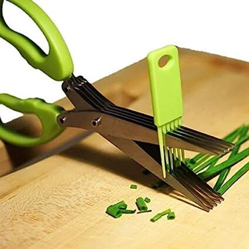 Yopram Herb Scissors Leaf Herb Stripper, Stainless Steel 5 Blade Kitchen Scissors Stainless Steel All-Purpose Scissor(Green, Pack of 1)