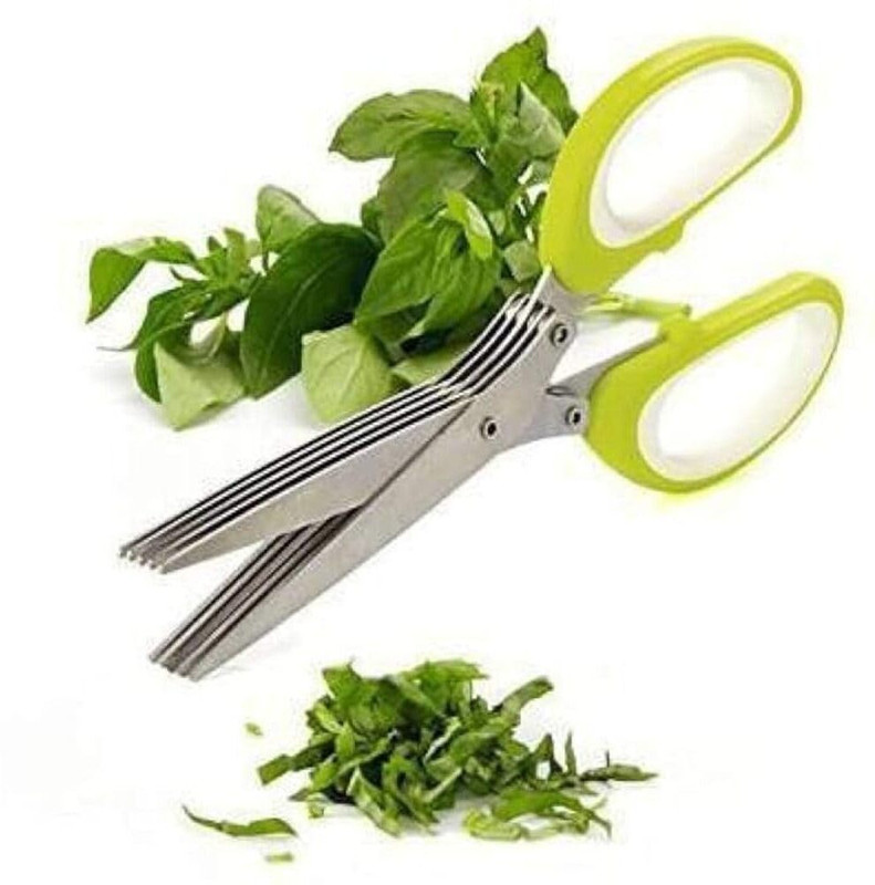 Y MOX Multipurpose 5- Kitchen Ideal for Chopping Herbs, Veggies & Paper Slicing Stainless Steel Herbs Scissor(Green, Silver, Pack of 1)