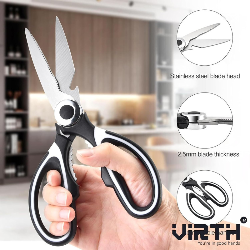 Virth Heavy Duty Stainless Steel Cooking Shears for Cutting Meat, Food, Fish Stainless Steel All-Purpose Scissor(Black, Pack of 1)