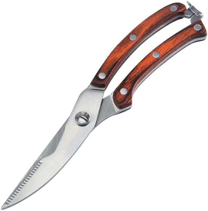 DORMICO Poultry Shears, Heavy Duty Stainless Steel Kitchen Spring Loaded Food Scissors Stainless Steel Poultry Scissor(Steel, Brown, Pack of 1)