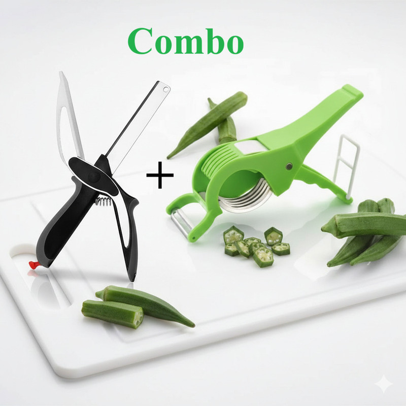 Naxora Manual Okra & Vegetable Cutter with Stainless Steel Blade Stainless Steel All-Purpose Scissor(Green, Black, Pack of 2)