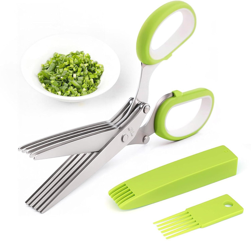 CARTIVA 5 blade Multi Functional scissor Vegetable cutting Scissor with Cleaning Brush Stainless Steel All-Purpose Scissor(Multicolor, Pack of 1)