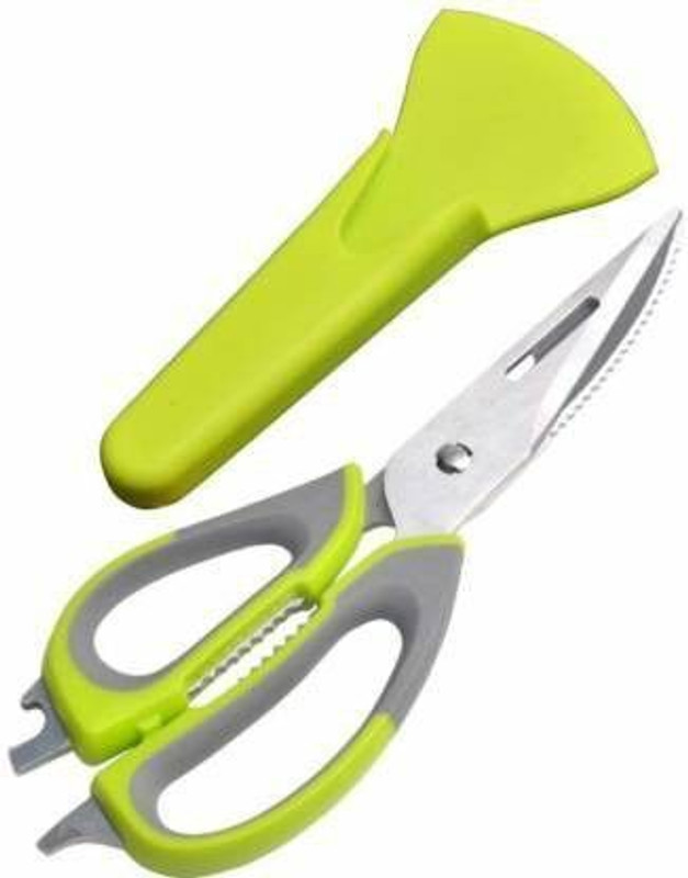 Kanku 10 in 1 Multipurpose Stainless Steel Mighty Shears Scissor for Cooking.Seafood,Cutter,Peeler, Opener, Slicer and Magnetic Cover (Green) Steel All-Purpose Scissor(Multicolor, Pack of 1)