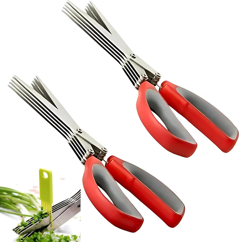 DRUMSTONE Blade Herb Cutter Scissors with Safety Cover & Cleaning Comb Stainless Steel All-Purpose Scissor(Multicolor, Pack of 2)