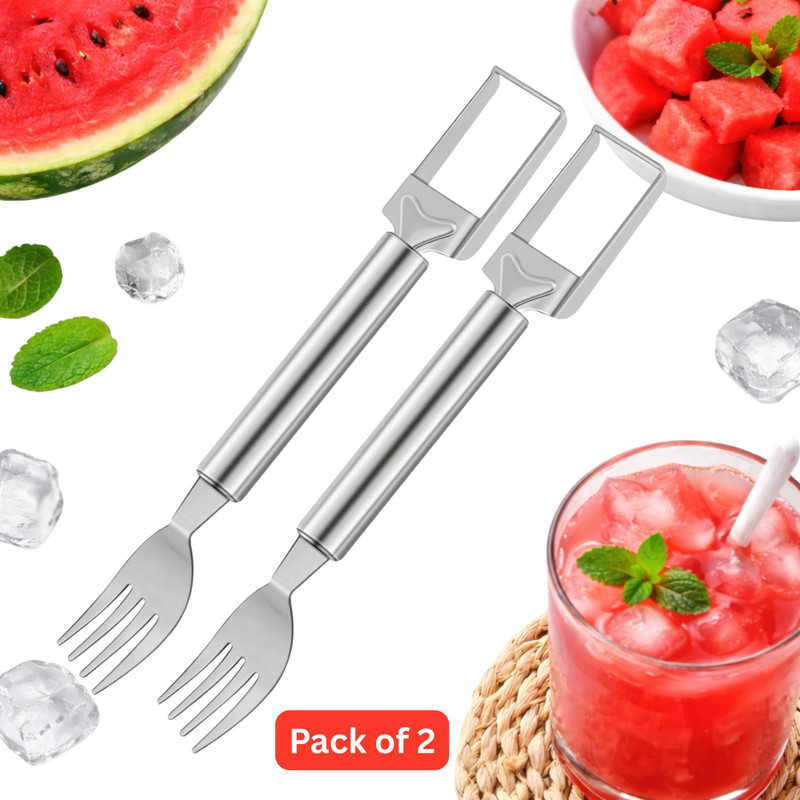 Home Nation Stainless Steel Watermelon Slicer Cutter with Fork, Fruit Tool (2 Pcs) Kitchen Scoop