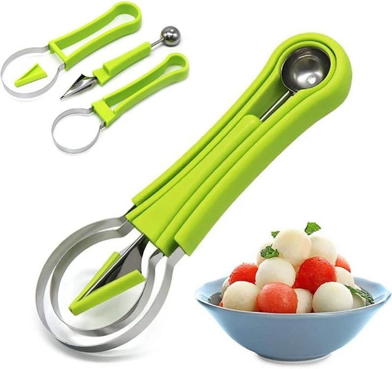 Parulenter 4 In 1 Stainless Steel Fruit Cutter Kitchen Scoop
