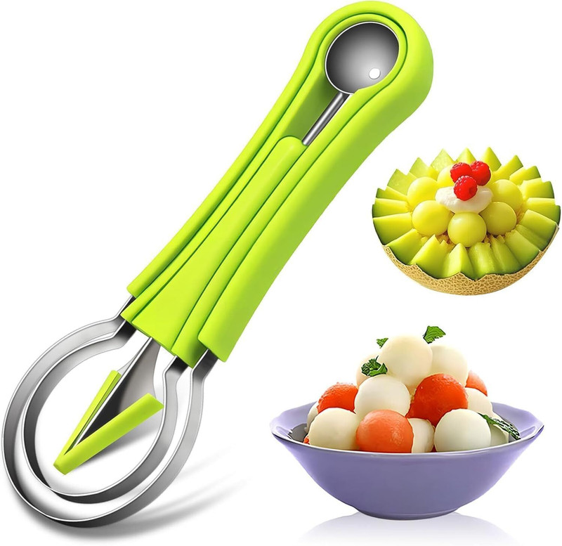 KITCHNUP Fruit Baller Scoop Set, Professional 4 in 1 Stainless Steel Watermelon Cutter Kitchen Scoop
