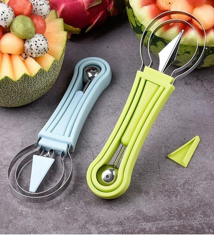 INFINITE HOME 4 in 1 Stainless Steel Watermelon Cutter Fruit Carving Kitchen Scoop