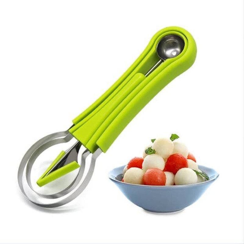 VLSYS Stainless Steel Melon Baller Scoop Seed Remover and Carving Knife Green Tool Kitchen Scoop