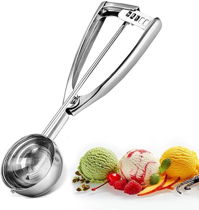 DHANMOHAN Stainless Steel Ice Cream Scoops with Easy Trigger Cookie Melon Serving Scooper Kitchen Scoop