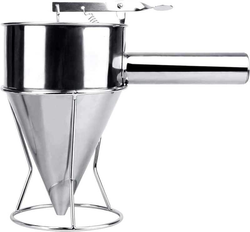 venimall Stainless Steel Pancake Batter Dispenser, Funnel Dispenser with Stand Kitchen Scoop