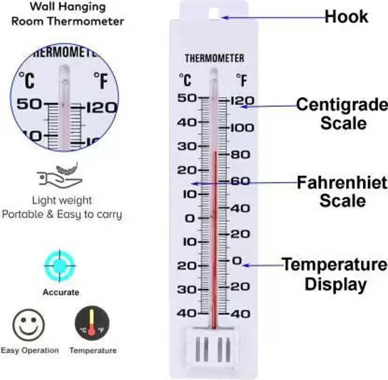 Apex Labs 9 inch Long Big Size Wall Hung Room Thermometer Indoor Outdoor Green House Garden Garage Home Kitchen Touch Free Kitchen Thermometer