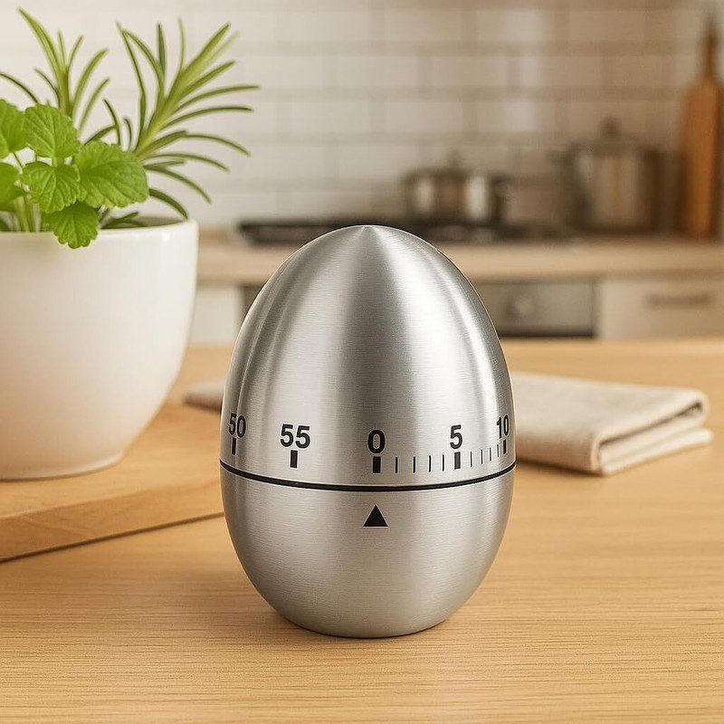 ThoughtPlayz Silver Metal Counting Egg Tech Gadget, Premium Mechanical Steel Timer Analog Kitchen Timer