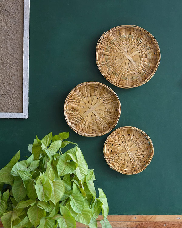 PMW Bamboo Plates for Wall Decor- Natural Bamboo Color Pack 6 Analog Kitchen Timer